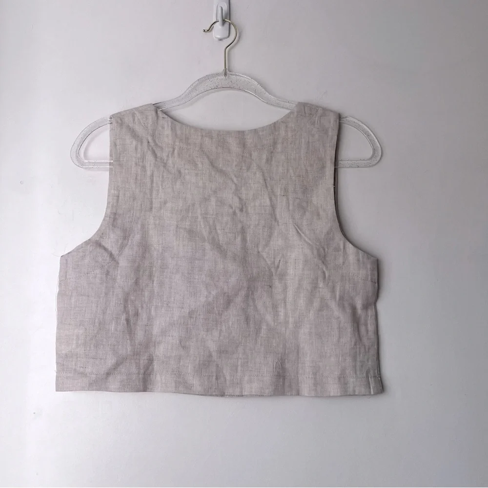 Petal & Pup Devlin Beige Square Neck Cropped Linen Top 4 - Picture 16 of 16